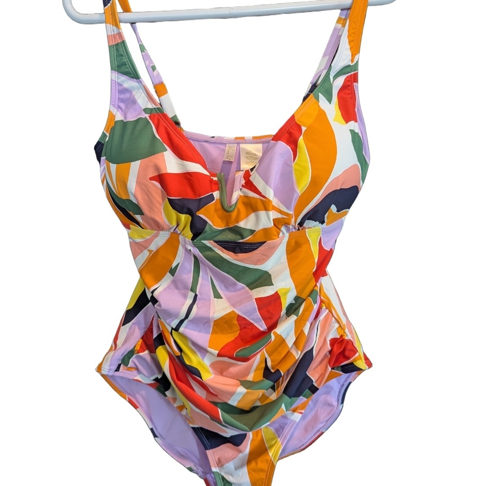 Anne Cole Women Multi Color Print V-Wire One Piece Swimsuit Bathingsuit Size 12